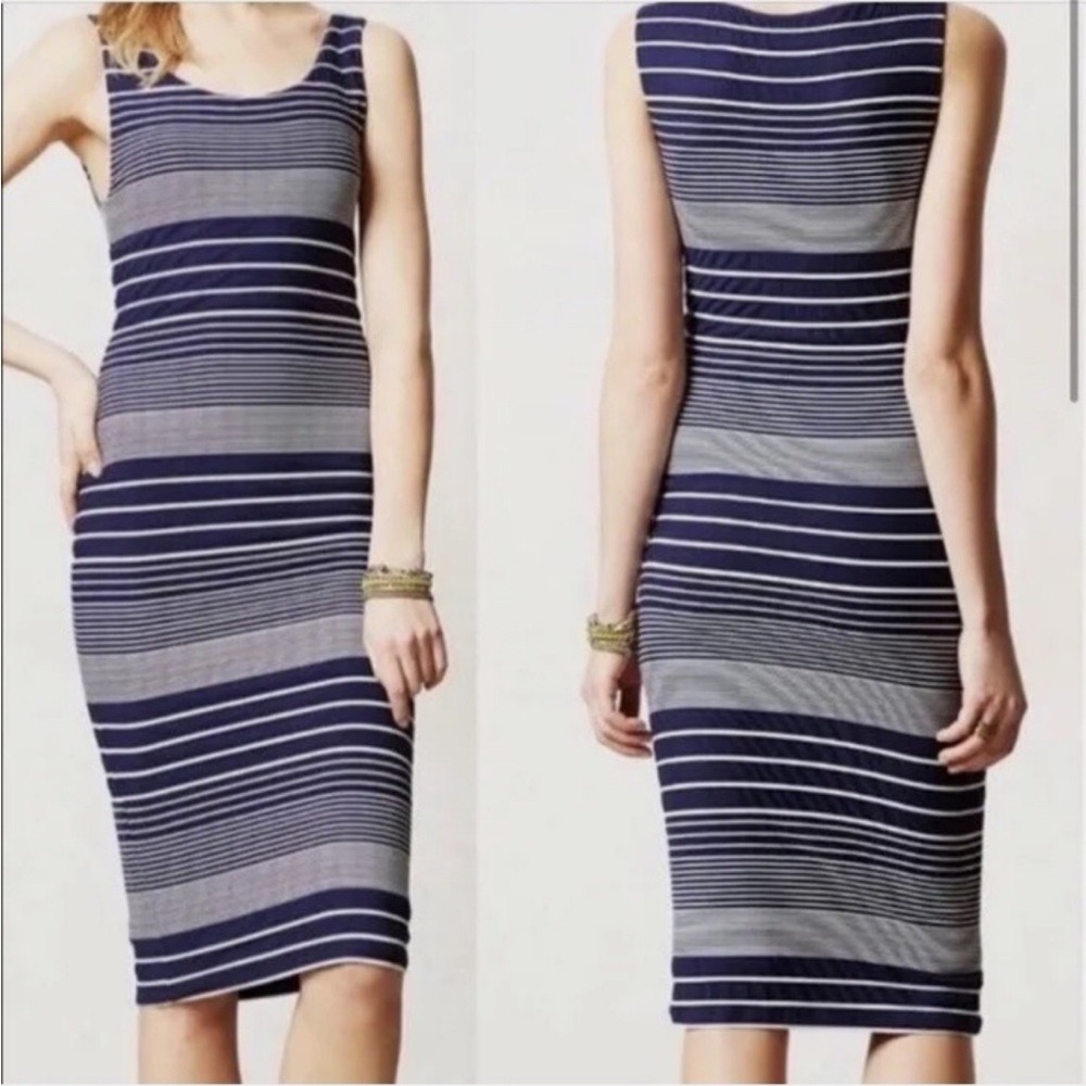Anthropologie Maeve Navy Blue and White Stripe Sleeveless Midi Dress size Small